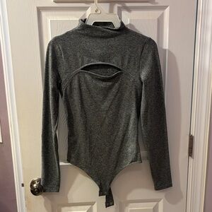 Express Heather Gray Cut-Out Bodysuit